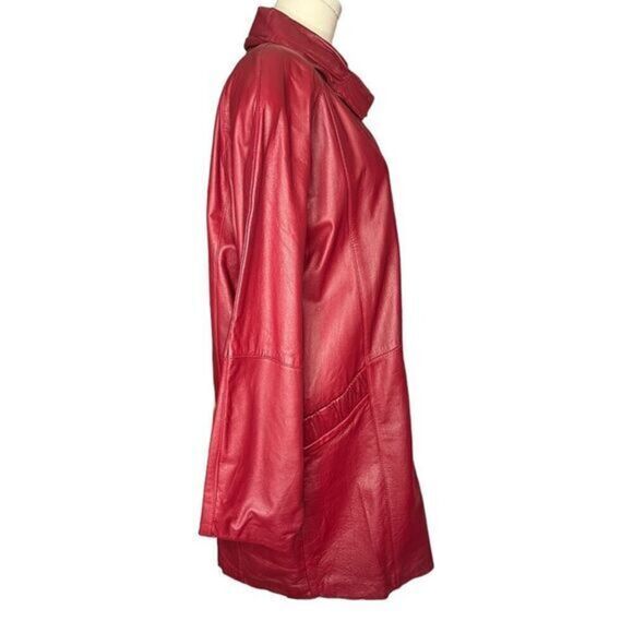 PELLE Red Leather Mid Length‎ Jacket Fully Lined Shoulder Pads Size Medium - Picture 5 of 12